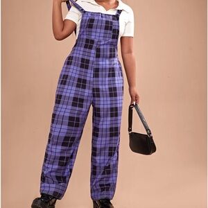 SHEIN Purple Plaid Wide-Leg Overalls Size 0XL